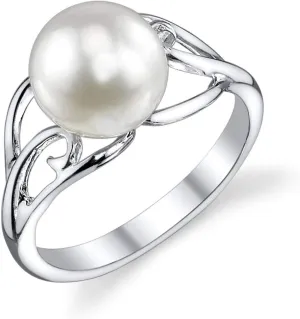 The Pearl Source 8-9mm Genuine White Freshwater Cultured Pearl Sandy Ring for Women