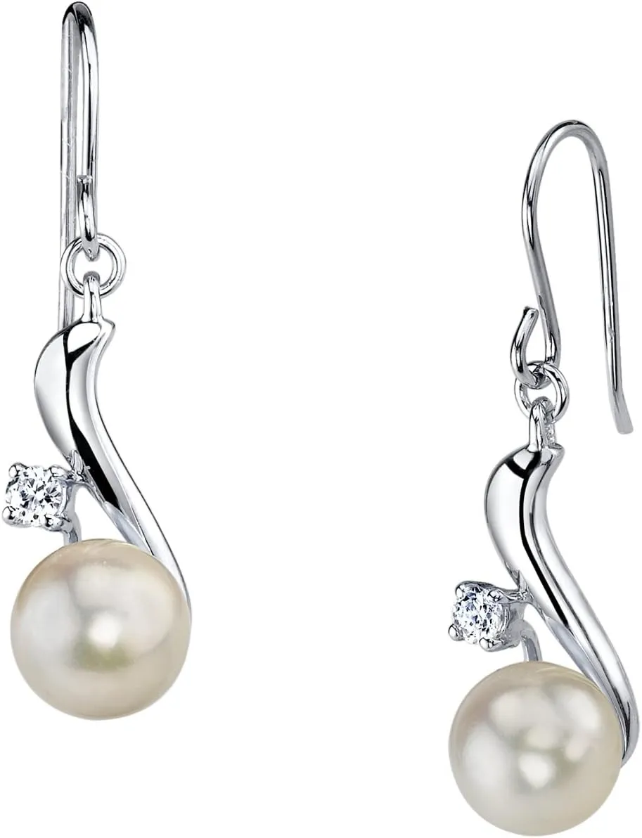 THE PEARL SOURCE 9-10mm Genuine White Freshwater Cultured Pearl Amy Earrings for Women