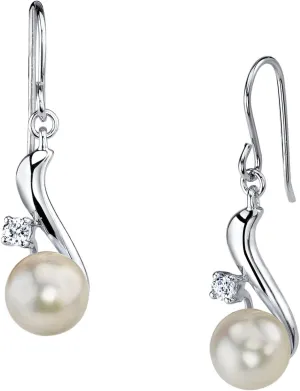 THE PEARL SOURCE 9-10mm Genuine White Freshwater Cultured Pearl Amy Earrings for Women