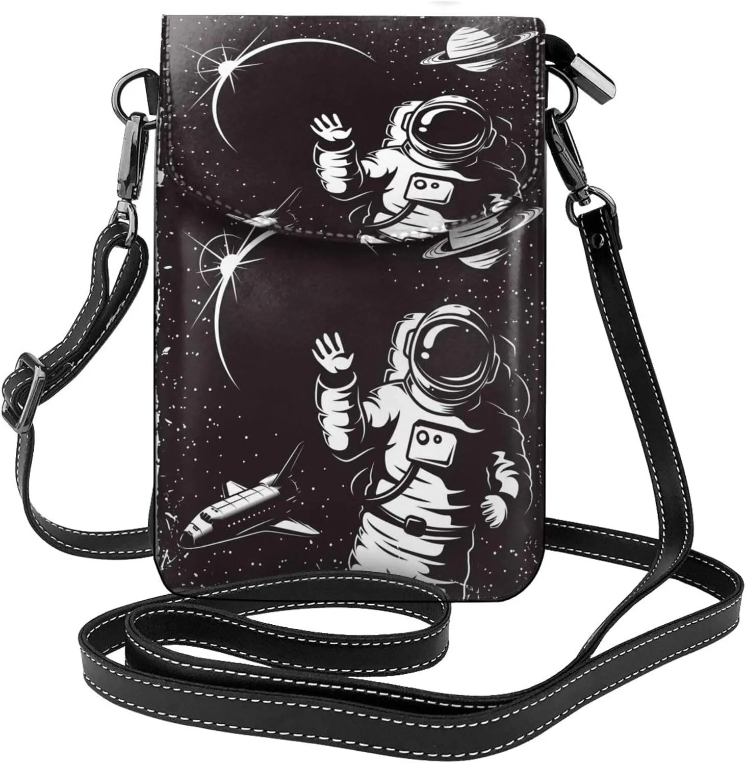 The Race to Space Print Small Crossbody Bags for Women Leather Cell Phone Purses Mini Leather Shoulder Handbag Adjustable Strap