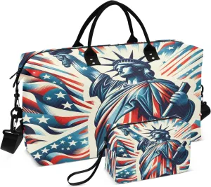 The Statue Of Liberty Travel Duffel Bags with Toiletry Bag and Adjustable Strap for Travel Gym Yoga