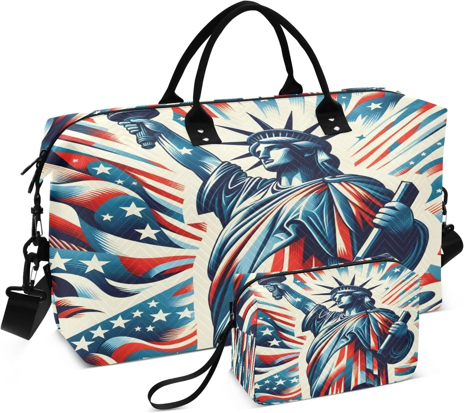 The Statue Of Liberty Travel Duffel Bags with Toiletry Bag and Adjustable Strap for Travel Gym Yoga