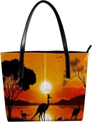 The Tote Bag For Women,Bags For Women,Reusable Shopping Bags,Australia Sunset Kangaroo Ostrich Handbags