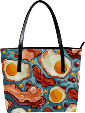The Tote Bag For Women,Bags For Women,Reusable Shopping Bags,Breakfast Bacon and Eggs Handbags