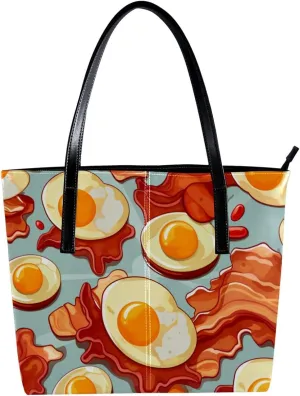 The Tote Bag For Women,Bags For Women,Reusable Shopping Bags,Breakfast Bacon and Eggs Handbags