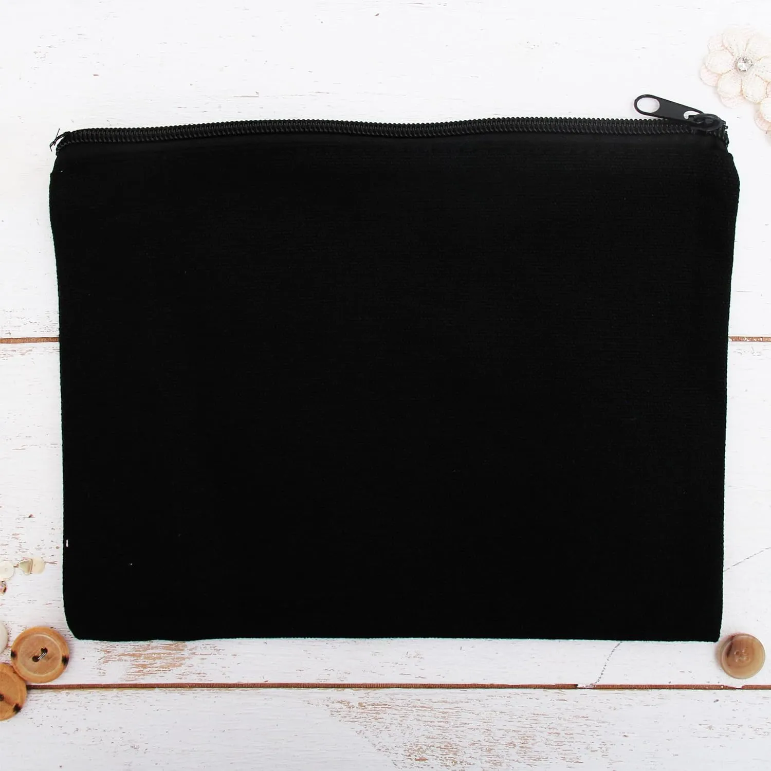 Threadart 3 Pack Canvas Pencil Pouch Black with Zipper For Organization, Small Tools, Makeup Organizer Bag - 100% Cotton Canvas Heavy Duty 7" x 9.25"