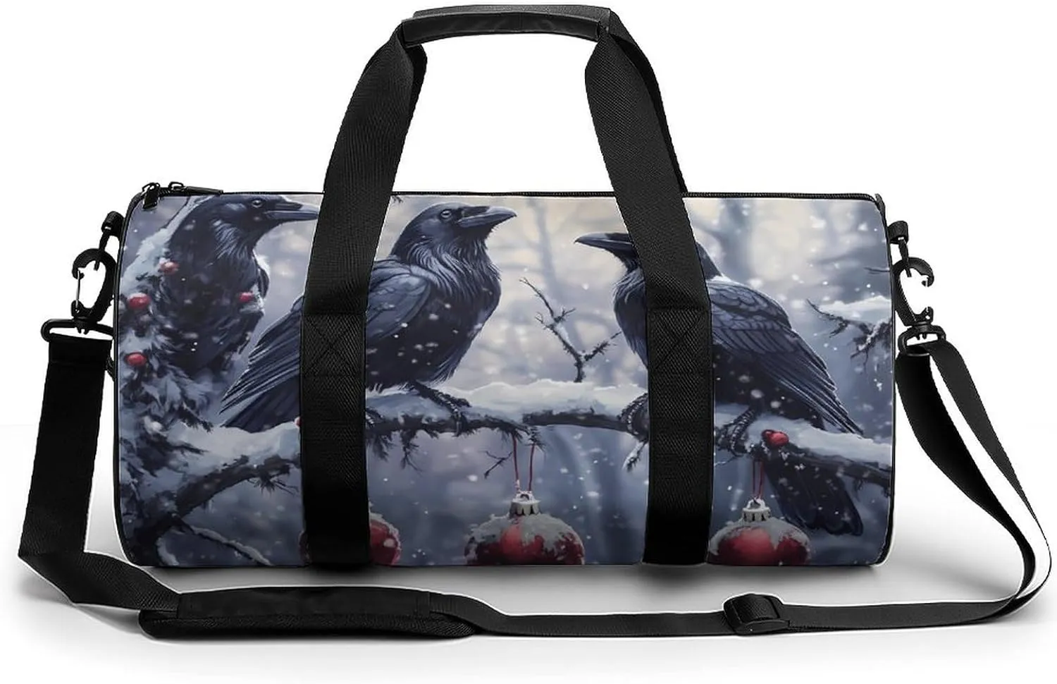 Three Ravens Winter Day Unisex Gym Bag Travel Duffel Bags Overnight Sport Tote with Compartment for Weekender Vacation
