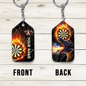 Thunder Flame Bullseye Dartboard Personalized Name 3D Dragon And Darts Keychain For Dart Team Player