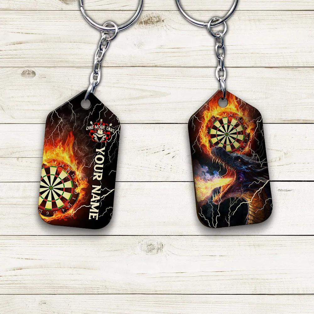 Thunder Flame Bullseye Dartboard Personalized Name 3D Dragon And Darts Keychain For Dart Team Player