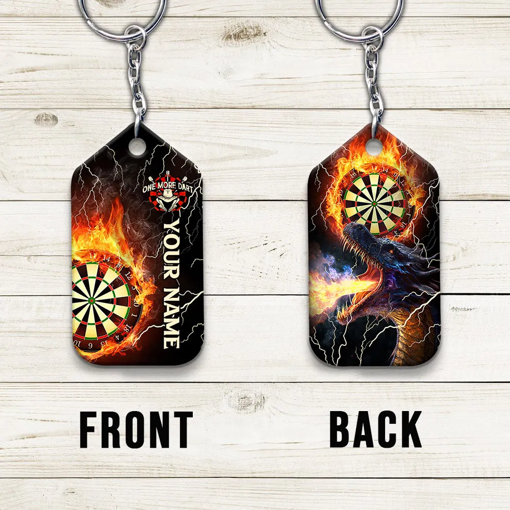Thunder Flame Bullseye Dartboard Personalized Name 3D Dragon And Darts Keychain For Dart Team Player