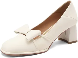 TinaCus Genuine Leather Handmade Bowknot Women's Square Toe Cute Dress Pumps Shoes