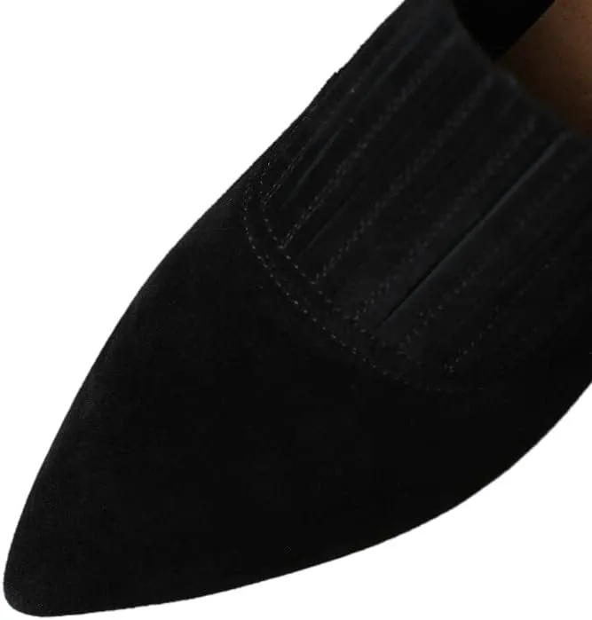 TinaCus Genuine/Suede Leather Handmade Pointed Toe Mid Spool Heels Women's Casual Pumps Shoes