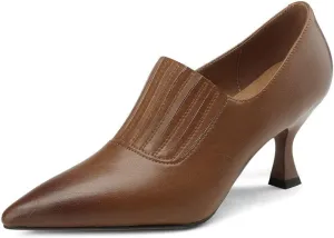 TinaCus Genuine/Suede Leather Handmade Pointed Toe Mid Spool Heels Women's Casual Pumps Shoes