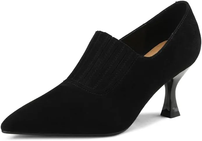 TinaCus Genuine/Suede Leather Handmade Pointed Toe Mid Spool Heels Women's Casual Pumps Shoes
