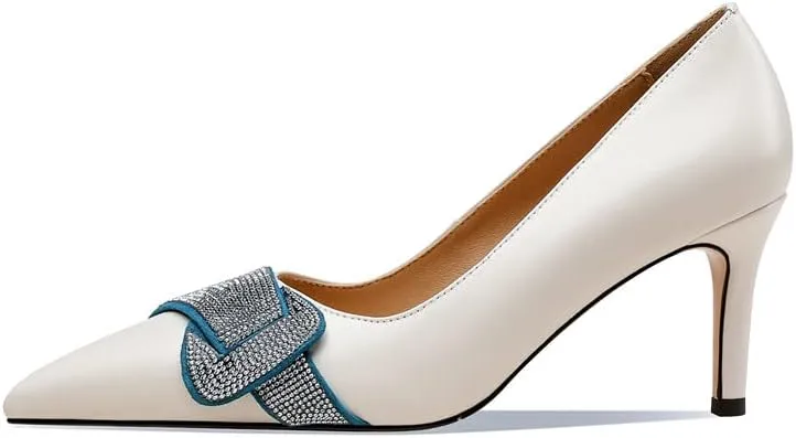 TinaCus Pointed Toe Genuine Leather Handmade Stiletto Heels Women's Slip On Dress Pumps Shoes