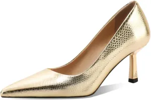 TinaCus Pointed Toe Genuine Leather Handmade Stiletto Mid Heels Women's Dress Pumps Shoes