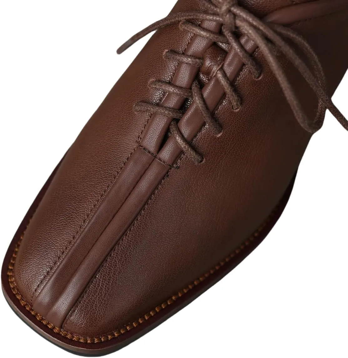 TinaCus Square Toe Genuine Leather Handmade Low Chunky Heels Women's Selftie Oxfords Shoes