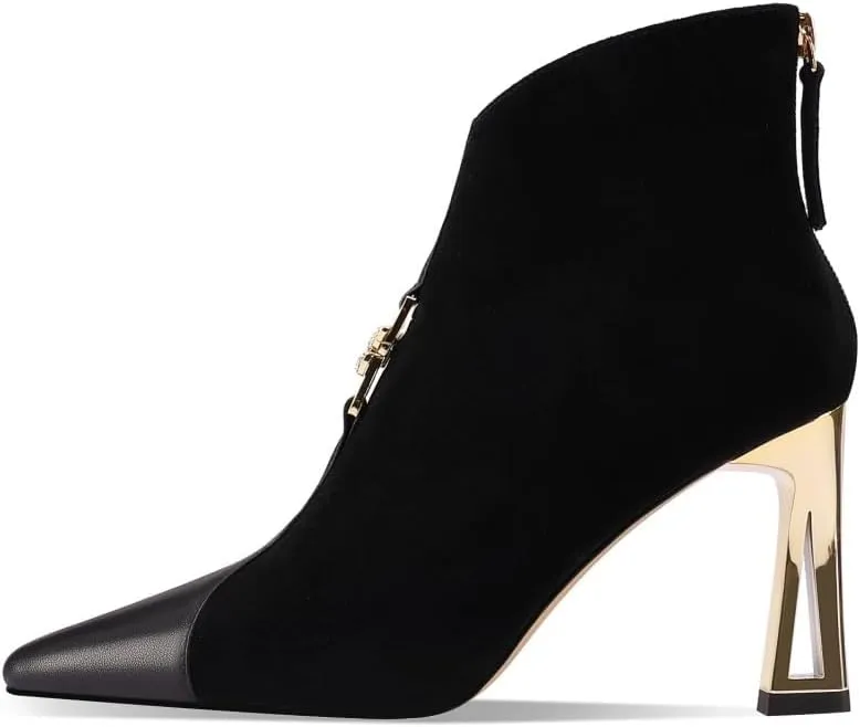TinaCus Suede & Genuine Leather Women's Cap Toe Handmade High Heels Zip up Trendy Ankle Boots