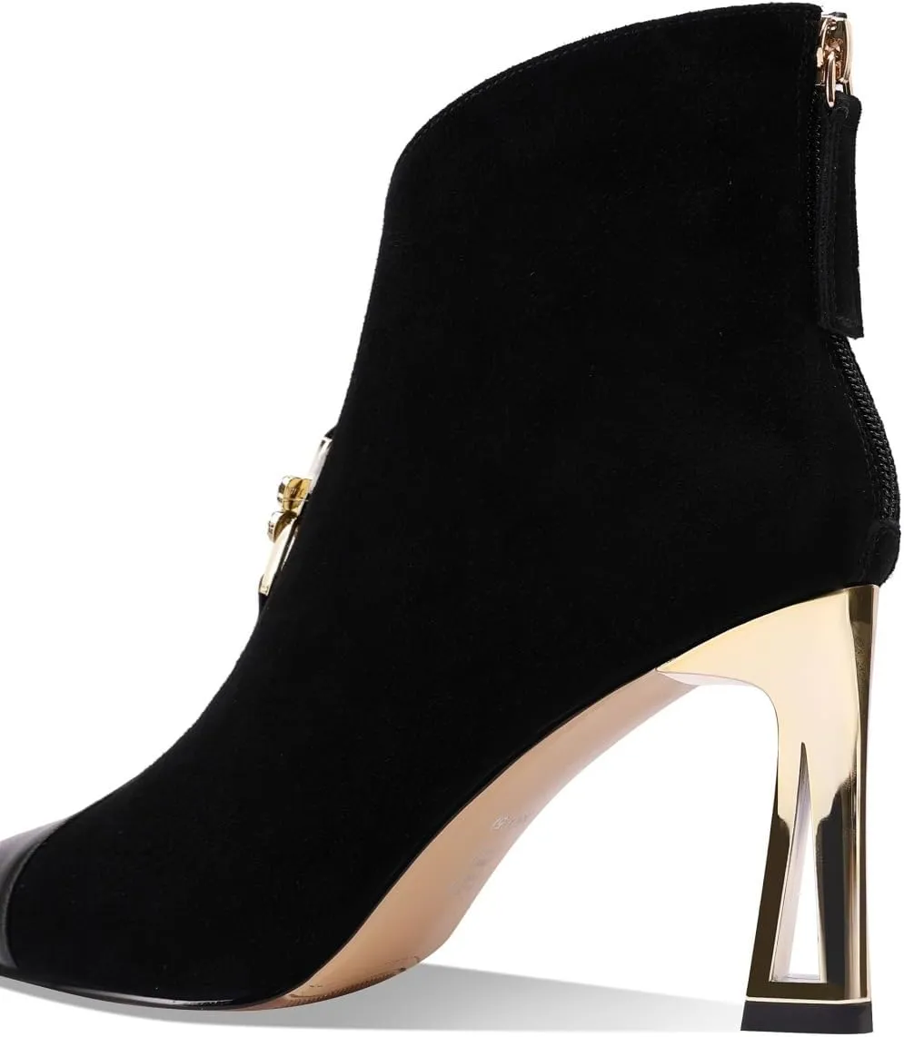 TinaCus Suede & Genuine Leather Women's Cap Toe Handmade High Heels Zip up Trendy Ankle Boots