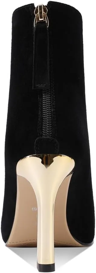 TinaCus Suede & Genuine Leather Women's Cap Toe Handmade High Heels Zip up Trendy Ankle Boots