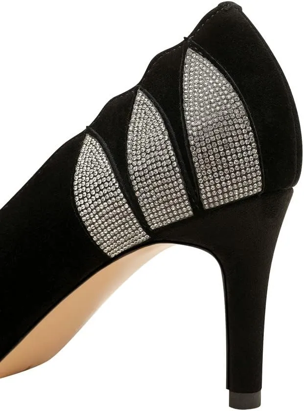 TinaCus Suede Leather Pointed Toe Handmade Fashion Decoration Women's Stiletto Mid Heels Slip On Pumps Shoes