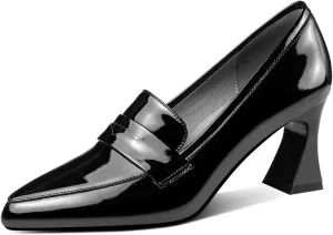 TinaCus Women's Handmade Glossy Patent Leather Spool Heel Pointy Toe Pumps with Modern Assorted Color
