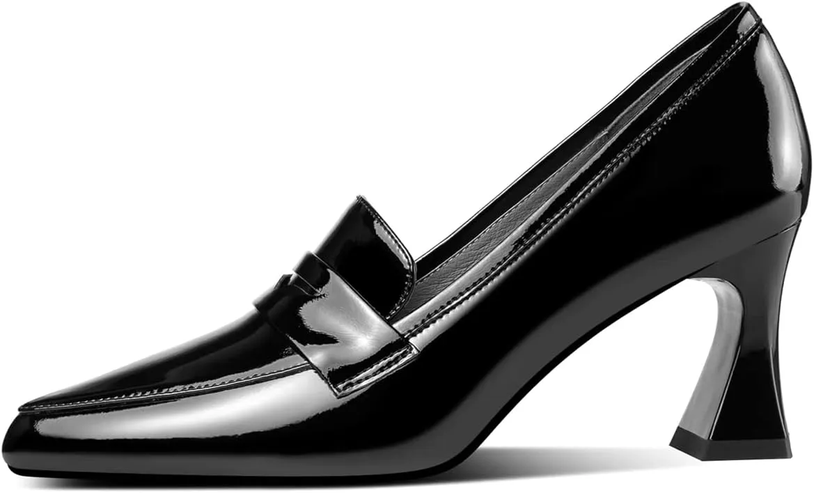 TinaCus Women's Handmade Glossy Patent Leather Spool Heel Pointy Toe Pumps with Modern Assorted Color