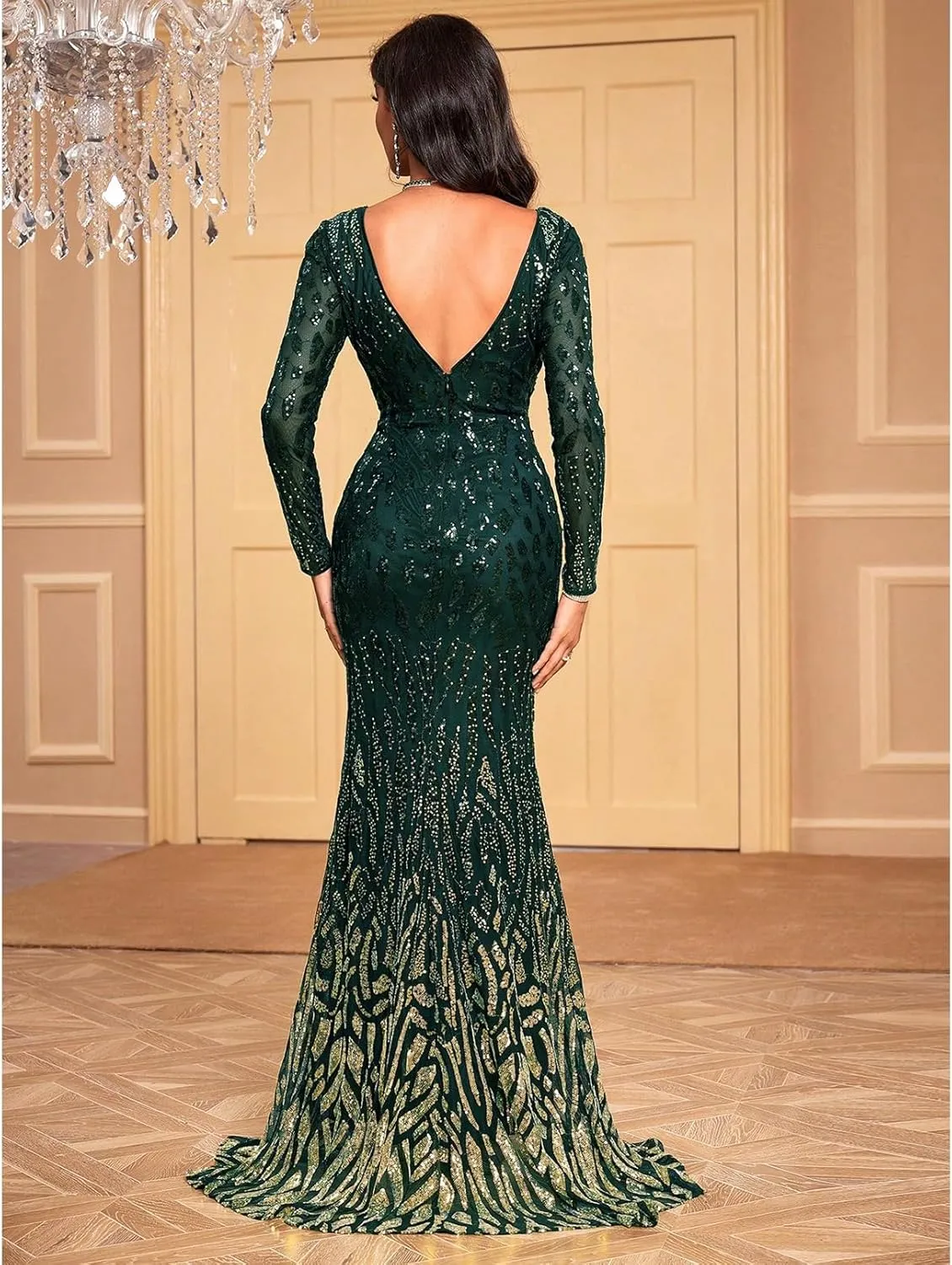 TOLEEN Women's Formal Sequin Bodycon Long Sleeve Prom Dresses Elegant Evening Party Maxi Dresses