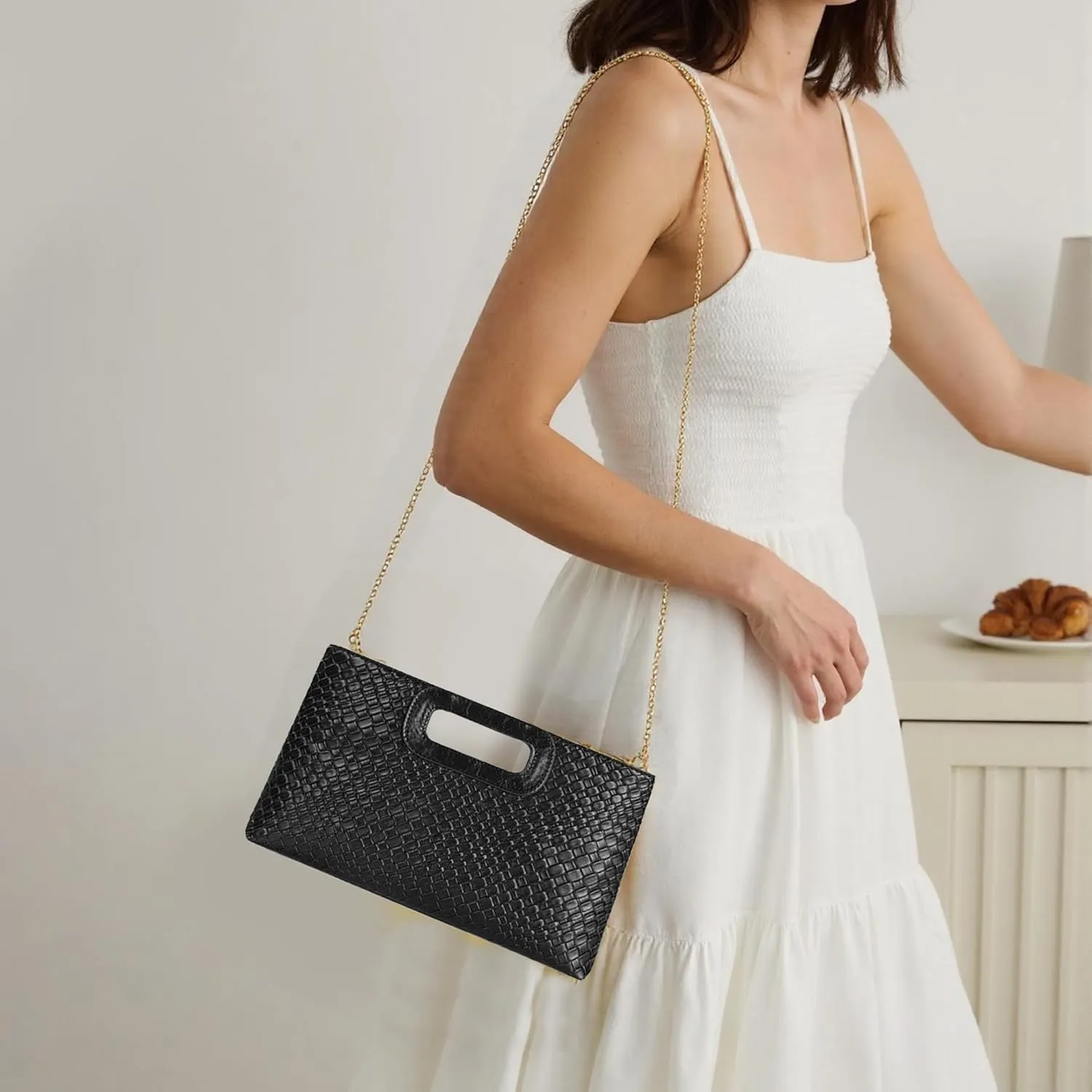 Top-Handle Clutch Purses for Women,Elegant PU Leather Evening bag for Prom, Cocktail, and Wedding