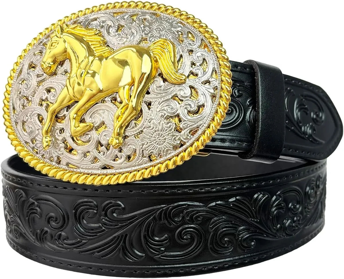 TOPACC Genuine Leather Western Belts for Womens Mens Cowboy Cowgirl Belts For Jeans Pants Rodeo Outfit