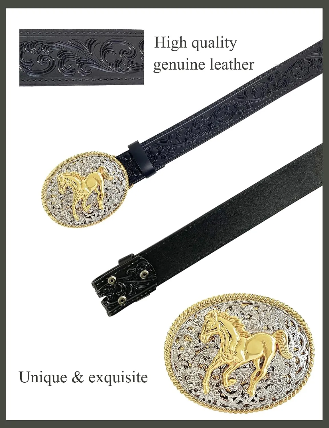 TOPACC Genuine Leather Western Belts for Womens Mens Cowboy Cowgirl Belts For Jeans Pants Rodeo Outfit