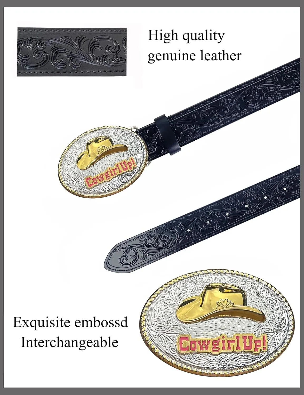 TOPACC Genuine Leather Western Belts for Womens Mens Cowboy Cowgirl Belts For Jeans Pants Rodeo Outfit