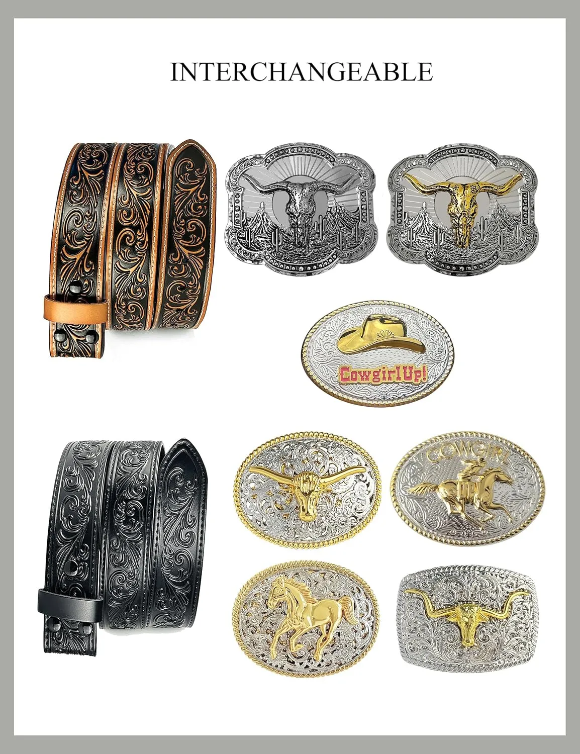 TOPACC Genuine Leather Western Belts for Womens Mens Cowboy Cowgirl Belts For Jeans Pants Rodeo Outfit