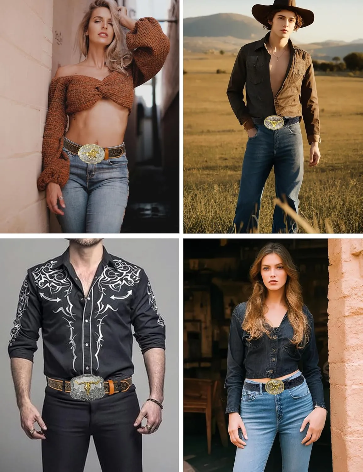 TOPACC Genuine Leather Western Belts for Womens Mens Cowboy Cowgirl Belts For Jeans Pants Rodeo Outfit