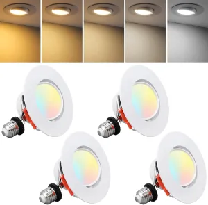 TORCHSTAR 4 Inch 5CCT Retrofit LED Gimbal Recessed Light, Dimmable Adjustable LED Downlight, CRI90 , 10W Swivel Directional Eyeball Lighting, Adjustable Recessed Can Light, ETL Listed, Pack of 4