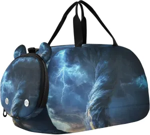Tornado Lightning Grey Duffle Bag for Toddler Boys Girls, Gym Sports Bag with Shoe Compartments, Kids Travel Overnight Weekender Shoulder Bag