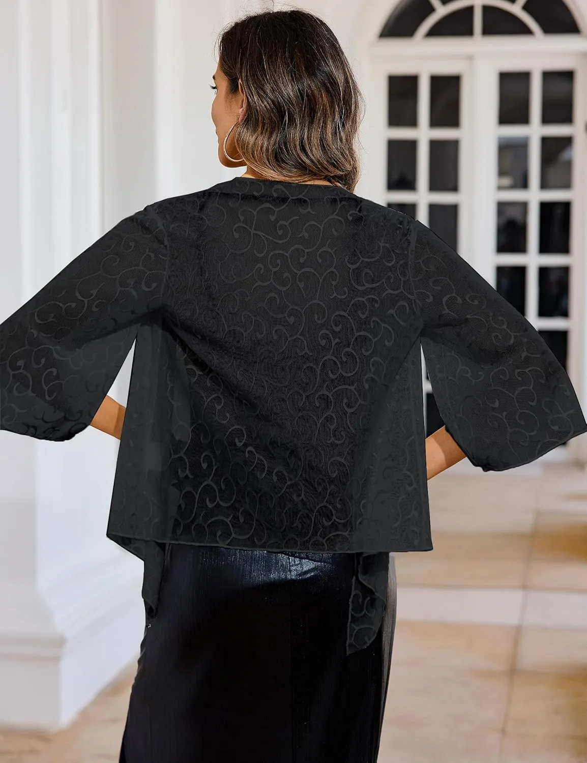 Totatuit Womens Sheer Shrug Tie Front Bell Sleeve Summer Cropped Bolero Cardigan
