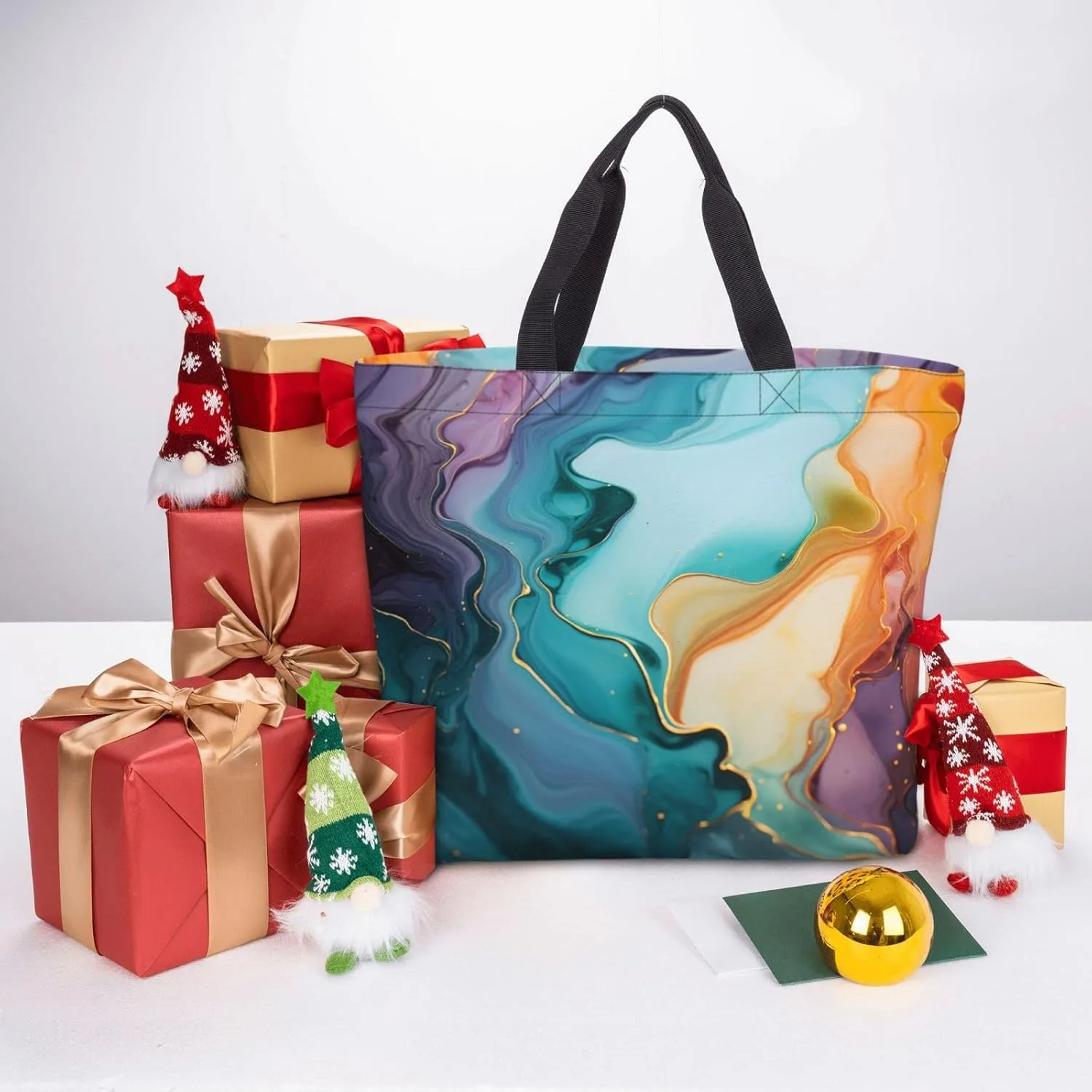 Tote Bag for Women Christmas Wood Shoulder Bag with Zipper Handbag Large Capacity Reusable Grocery Bag