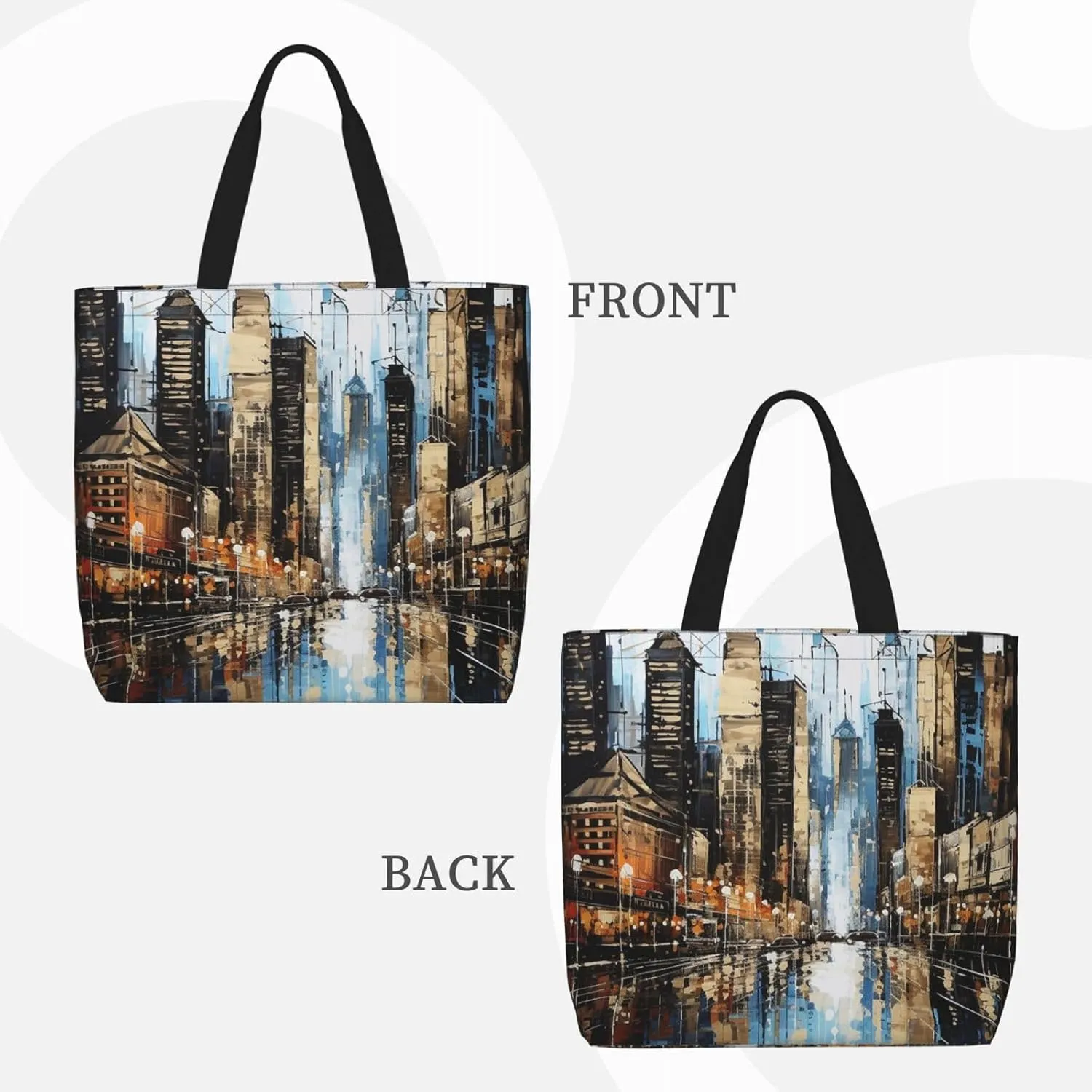 Tote Bag for Women City Scenery Shoulder Bag with Zipper Handbag Large Capacity Reusable Grocery Bag