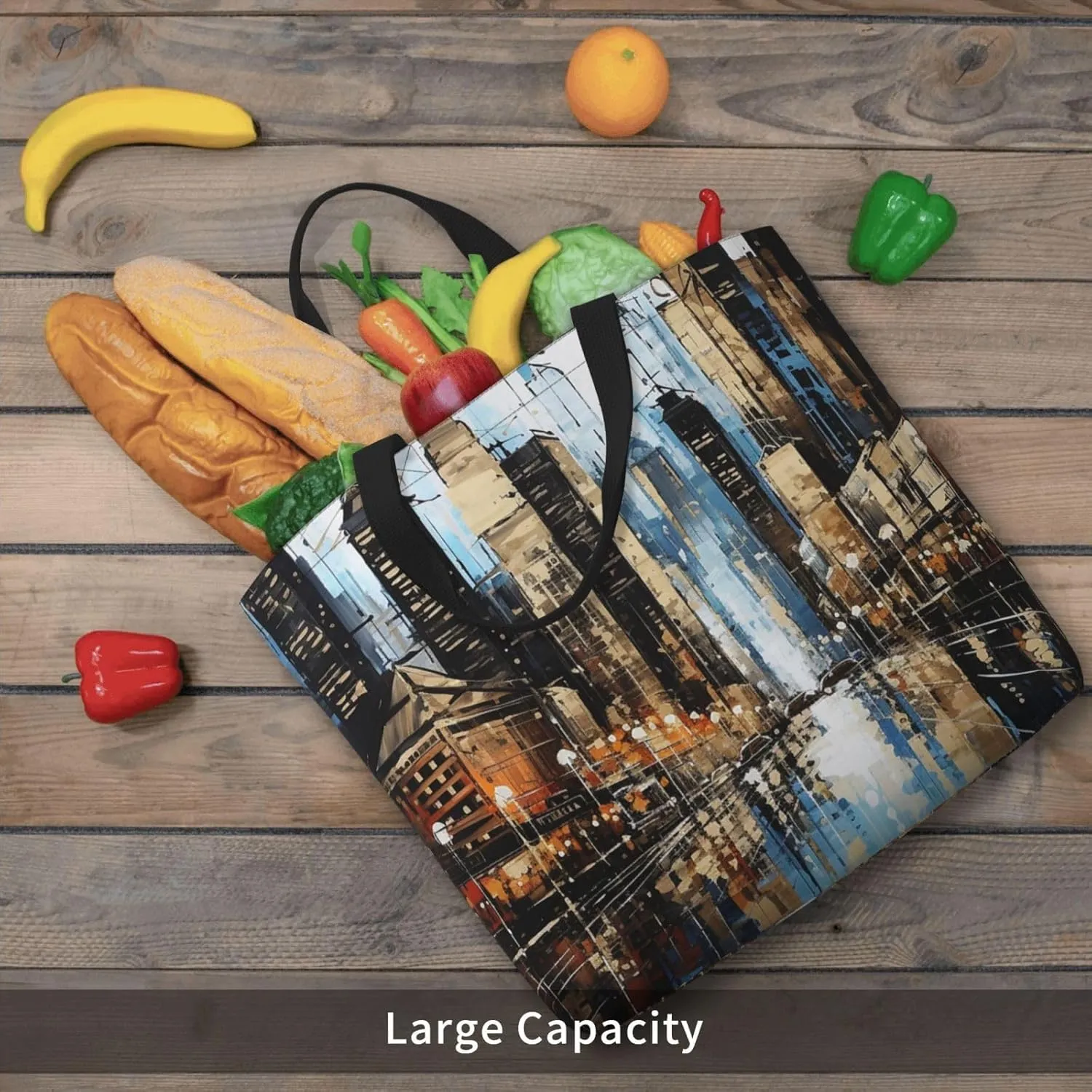 Tote Bag for Women City Scenery Shoulder Bag with Zipper Handbag Large Capacity Reusable Grocery Bag