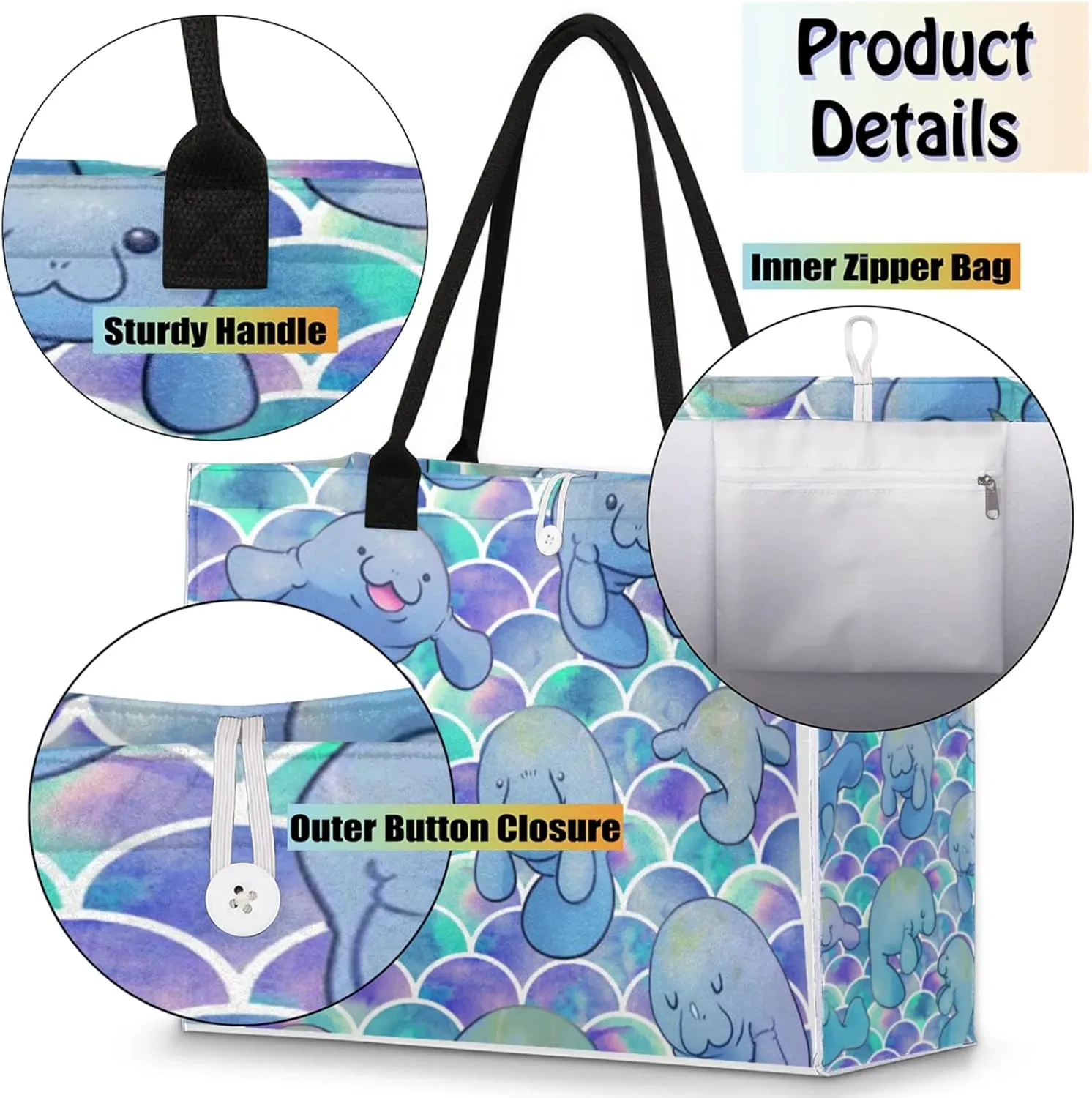 Tote Bag for Women Reusable Canvas Shoulder Bag