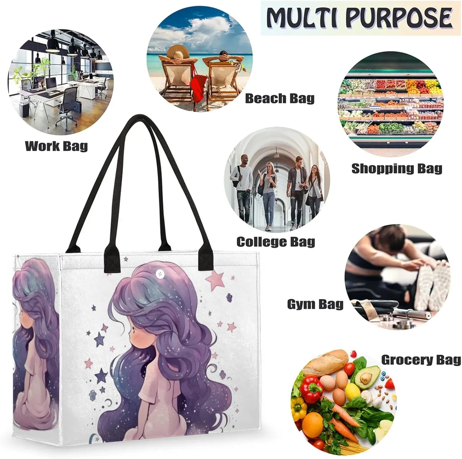 Tote Bag for Women Reusable Canvas Shoulder Bag
