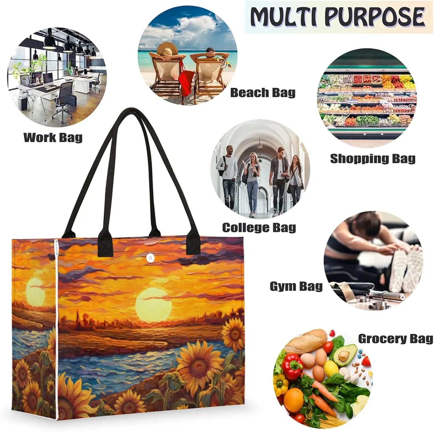 Tote Bag for Women Reusable Canvas Shoulder Bag