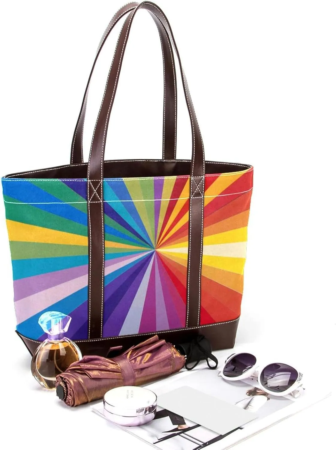 Tote Bag, Large Tote Bag, Women's Tote Handbags, Rainbow Lines Stripes Modern Art, Womens Tote Bags for Work