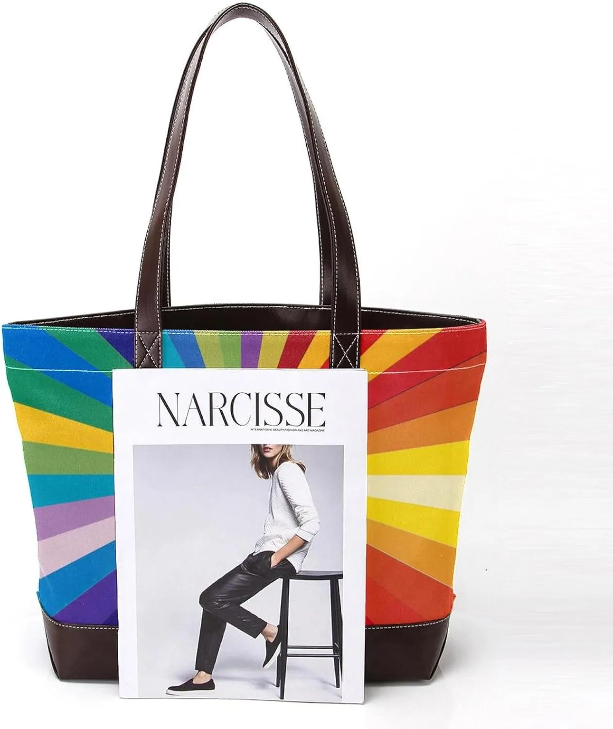 Tote Bag, Large Tote Bag, Women's Tote Handbags, Rainbow Lines Stripes Modern Art, Womens Tote Bags for Work