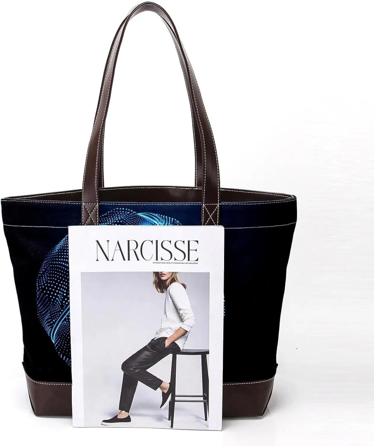 Tote Bags, Large Tote Bag, Women's Tote Handbags, Modern Blue Art Basketball Pattern, Womens Tote Bags for Work