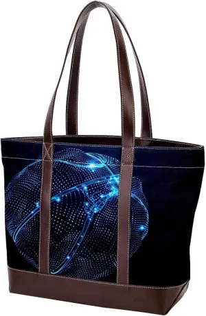 Tote Bags, Large Tote Bag, Women's Tote Handbags, Modern Blue Art Basketball Pattern, Womens Tote Bags for Work