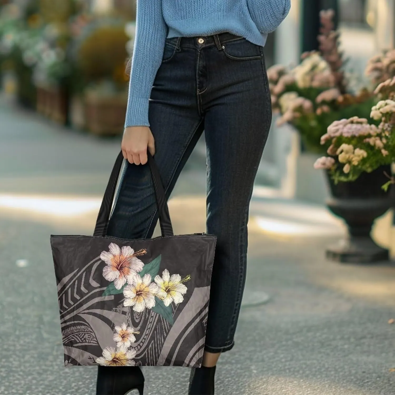 Tote Paper Bag USA Flag Shoulder Bag with Zippers, Jeans Pocket Puppy Large Shopping Beach Bags Handle Book Tote