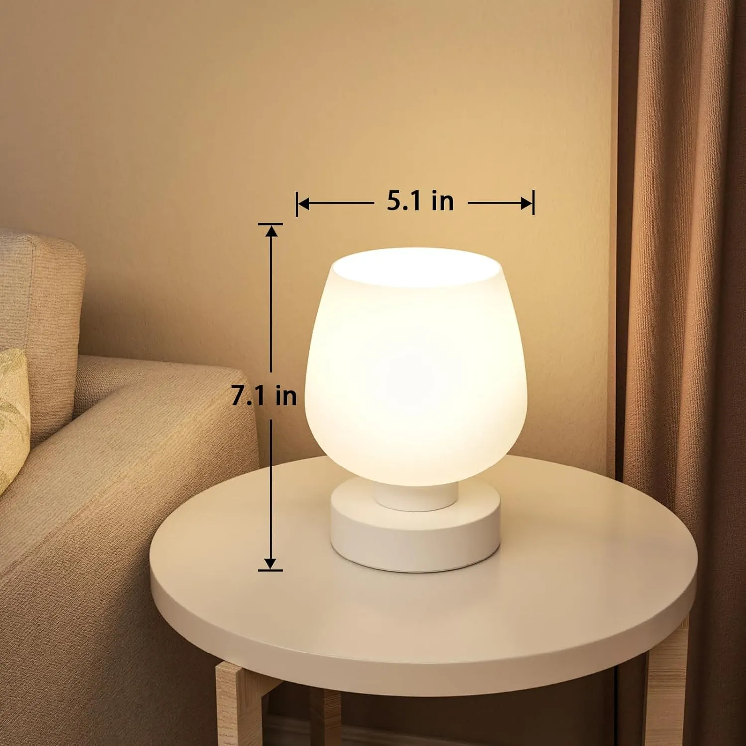Touch Bedside Table Lamp Set of 2 - Small Bedside Lamp for Bedroom Living Room Night Stands, Desk Lamp with White Glass Shade for Small Spaces, 3 Way Dimmable, LED Bulbs, Gifts