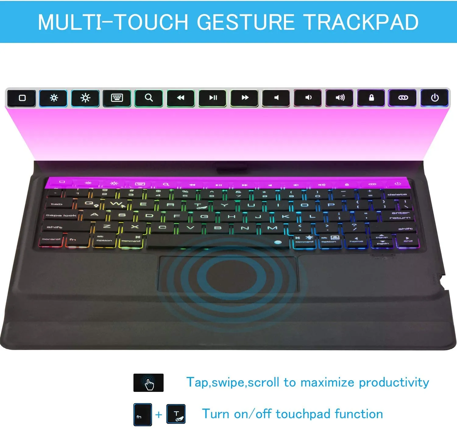 Touchpad Keyboard Case for 10.2 Inch Ipad 2021 9Th & 8Th & 7Th Gen, Air 3Rd Gen/Pro 10.5",7 Color Backlight, Wireless Keyboard,Apple Pencil Holder